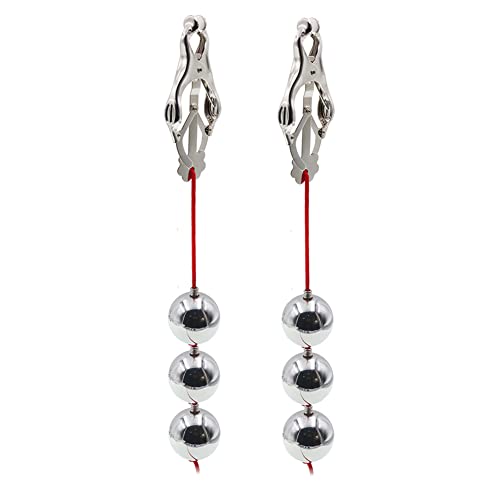 Jinqian 1 Paar Edelstahl Nippelklemmen mit Gewicht Kugeln, Sexy Nippel Clamps Set Brustwarzen Ball Stretcher Klitoris Schamlippen Klemmen Brust Clip SM Bondage Erotik Sexspielzeug Für Frauen (3 Kugel)