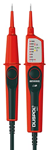 Benning Spannungsprüfer DUSPOL expert (Prüfart 2-polig, Messgerät für Elektrotechnik, Messbereich 12 V - 1000 V AC/DC, Klingenlänge 15 mm) 50262, Rot/Schwarz