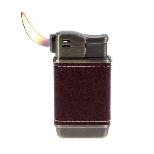 Tragbares Metallfeuerzeug, Retro-Feuerzeug, nachfüllbares Gasfeuerzeug, weiche Flamme aus echtem Leder, verstellbare Flammenfeuerzeug, winddichte Geschenkbox for Herren (Butan nicht im Lieferumfang en