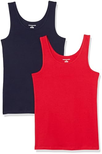 Amazon Essentials Damen Tanktop schlanke Passform, 2er-Pack, Marineblau/Rot, L