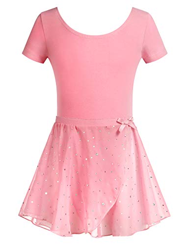 Arshiner Ballettkleidung Set Mädchen Ballettkleid Kinder Ballettanzug Ballett Trikot mit Rock Tütü mit Glitzersteinen Tanzkleid Dunkelrosa 130/4-5 Jahre