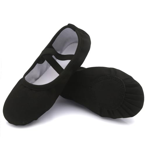 Nzcm Ballettschuhe Mädchen Flache Ballettschläppchen Damen Leicht Weich Schläppchen Kinder Ballerinas Tanz Gymnastik Schuhe mit Geteilter Ledersohle, 40 EU, Schwarz