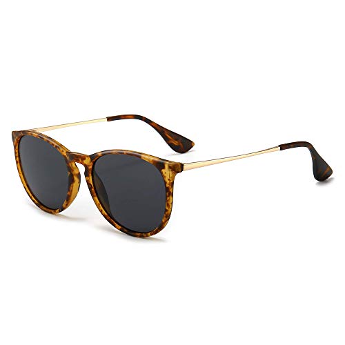 SUNGAIT Vintage Runde Damen Sonnenbrille Klassischer Retro Designer Stil (Bernstein/Grau)-SGT567