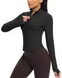 QUEENIEKE Damen Laufjacke Atmungsaktive und Leicht Sportjacke Langarm definieren Jacke mit Daumenloch für Fitness Trainingjacke Jacke Schwarz S