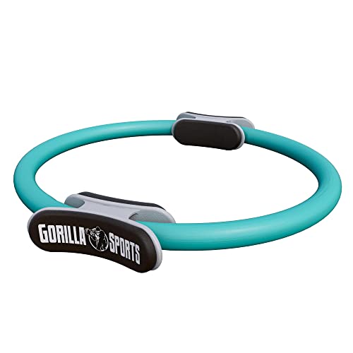 GORILLA SPORTS® Pilates Ring - Ø 36cm, Doppelgriff, Übungen + Tasche, gepolstert, Rutschfester, Superleichter, aus Gummi, Farbwahl - Pilates Circle, Widerstandsring, Yoga, Fitness, Oberschenkeltrainer