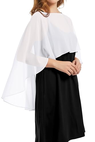Damen Chiffon Cape Schals für Hochzeitskleider Elegantes Bankett Capelets,Weiß