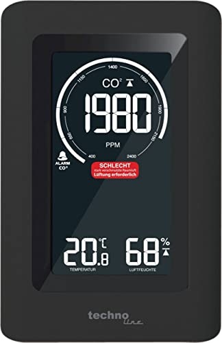 Technoline Co2 Messgerät WL1030, CO2-Anzeige, mit grafischen, farbiger Lüftungsempfehlungen (grün, gelb, rot), NDIR Sensor, schwarz