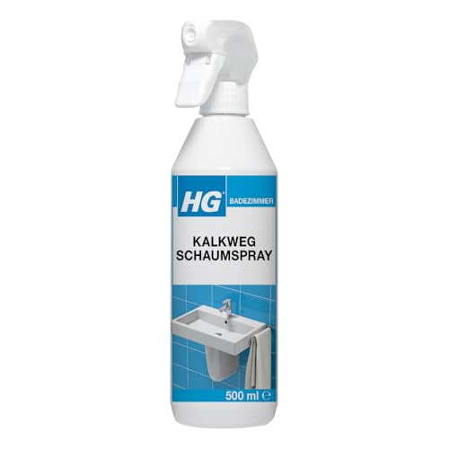 HG Kalkweg Schaumspray, professioneller Kalkentferner für das Badezimmer, entfernt Flecken und Ablagerungen von Duschköpfen, Armaturen, Badewannen und Ablagen (500 ml)
