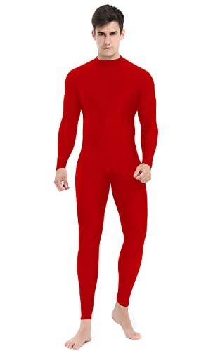 speerise Herren Spandex Body Langarm Einteiler Reißverschluss Tanzanzug Body für Herren Kostüm, Rot/Ausflug, einfarbig (Getaway Solids), Medium