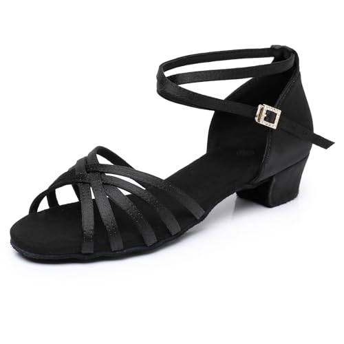 Rosefinch Damen Latein Tanzschuhe Salsa Tango Chacha Ballroom Praxis Tanzschuhe für Mädchen Kinder Schwarz 41EU