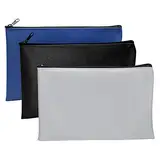 3 Stück Banktaschen aus Kunstleder 25 x 16 cm Geldtasche für A5 Dokumente Geldmappe für Business,Haushalt,Schule (Blau,Schwarz,Hellgrau)