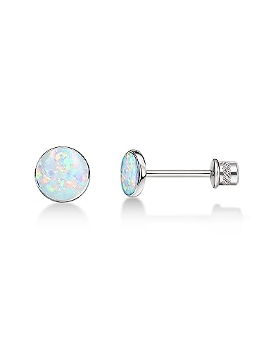 Limerencia Medizinische Titan Ohrringe, G23 Hypoallergen Gesundheitsstecker Ohrstecker mit Schraubverschluss, Nickelfreie Ohrringe für Damen, Mädchen und Kinder(White Opal)