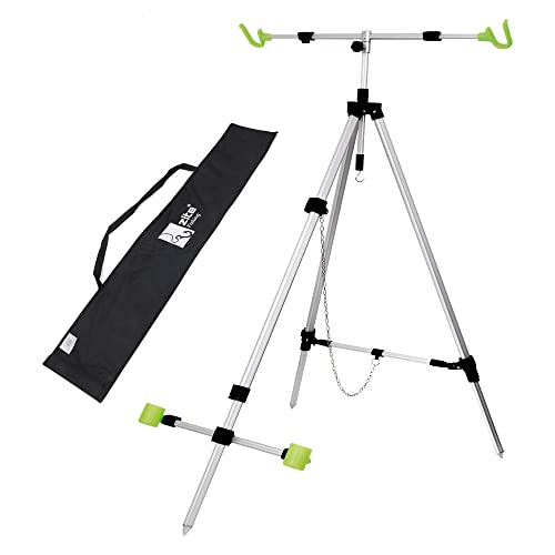 Zite Fishing Brandungsdreibein Ruten-Halter - Aluminium Tripod für 2 Brandungsruten – Teleskop Ruten-Ständer mit Tasche