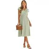 HEYPORK Damen Frühling Sommer Rock Bequem Lässig Kleider Mode Elegant Röcke Frauen Beiläufige Feste Farbe V-Ausschnitt Taille Abnehmender Frischer Stil Kleid(A Hellgrün, S)