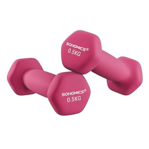 SONGMICS Hanteln 2er Set, 2 x 0,5 kg, Kurzhanteln mit matter Beschichtung aus Neopren, rutschfest, Fitness, Krafttraining, für Zuhause, Fitnessstudio, pink SYL61PK