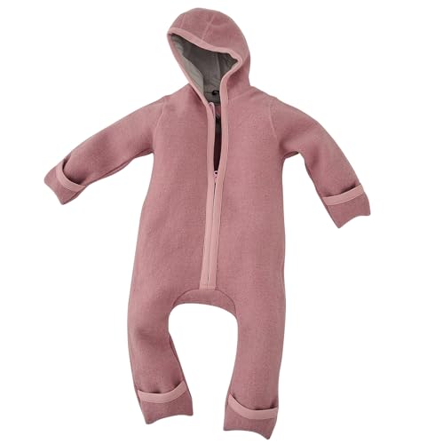 ALAVYA HOME® WALKOVERALL, Baby Wollwalk-Overalls aus Natur 100% Bio-Schurwolle Wollfleece mit Reißverschluss, Walk Woll-Anzug für Kleinkind und Baby - Pastel Rosa 74/80