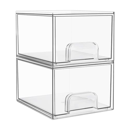 Vtopmart 2 Stück Schubladen Organizer, Transparent Badezimmer Organizer mit 16 Rutschfeste Matte, Schminktisch Organizer für Badezimmer, Schminktisch, Unter Waschbecken