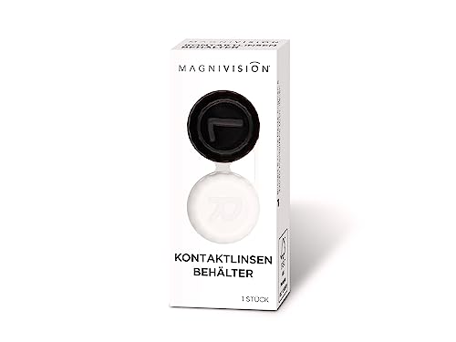 Magnivision Kontaktlinsenbehälter mit Links-Rechts-Markierung im klassischen Schwarz-Weiß Design, Kontaktlinsen Behältnis zur hygienischen Aufbewahrung von harten & weichen Kontaktlinsen | Classic