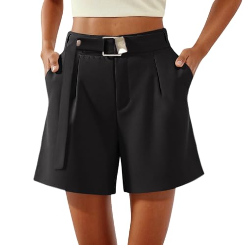 Generisch Damen Sommer Dressy Casual Elastische Taille Weites Bein Anzug Shorts Arbeit Shorts