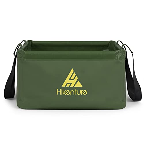 HIKENTURE Outdoor Faltschüssel 15L/20L, Faltbarer Eimer Camping, Falteimer aus Langlebigem Planen Gewebe, Als Waschschüssel, Spülschüssel, Spülwanne, Angel Eimer für Spülen Kühlen (20L, Army green)-C2