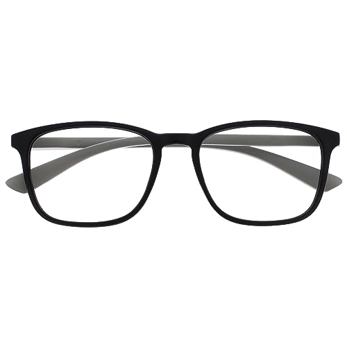 Opulize Max Lesebrille - Klassische große rechteckige Fassung - Brille in Mattschwarz mit grauen Bügeln - Herren Damen Unisex - R78-1 - +3,50