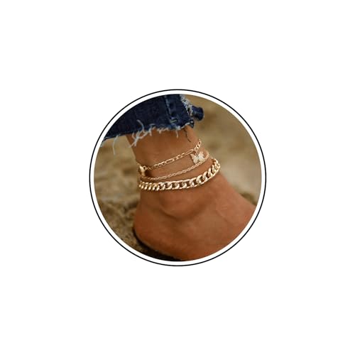 Wendalern Geschichtetes Schmetterlingsfußkettchen Punk Kubanische Gliederarmbänder Gold Figaro Kette Fußkettchen Sommer Strand Barfuß Fußkette Schmuck Für Frauen Mädchen