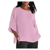 Awrvia blitzangebote des Tages Heute Bluse Damen Oversize Leinenbluse Sommer Hemdbluse Leinen Elegant Weiß Longbluse Bügelfrei Casual Blusenshirt Kurzärmeliges Rundhals Damenblusen Schwarz