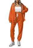 Sovoyontee Damen Trainingsanzug Zip Up Hoodie Sweatsuits 2-teilige Jogger Sets mit Taschen Orange XL