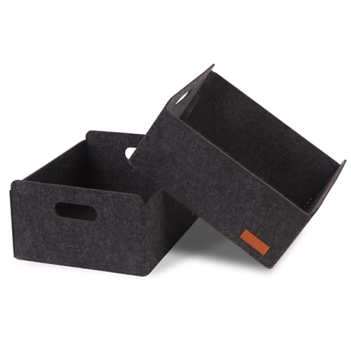 Unictop Boxen Aufbewahrung, 2 Stück Stabiler Filzkorb Rechteck,Faltbar, mit Zwei Weichen Griffen,für Kleidung, Handtücher, Accessoires und Kinderspielzeug aufzubewahren DunkelGrau
