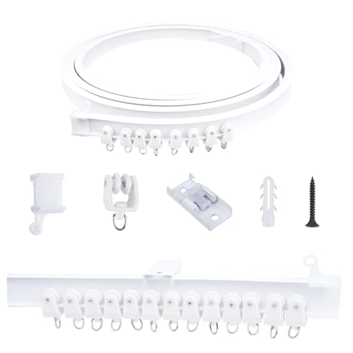 FOGAWA 3m Vorhangschiene, Deckenvorhangschiene, Flexible Gardinenschiene, Gebogen, Deckenschiene für Vorhänge, Duschvorhangstange, Raumteiler, Vorhangschienensystem Deckenmontage Weiß