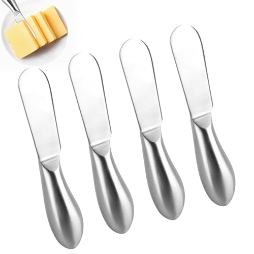 Buttermesser Klein Set, 4 Stück Buttermesser, Käsemesser aus Edelstahl, Marmelade Messer, Kleine Brot Creme Messer, Brotzeitmesser Tafelmesser für Butter, Käse und Gebäckherstellung 13,3x2,7cm