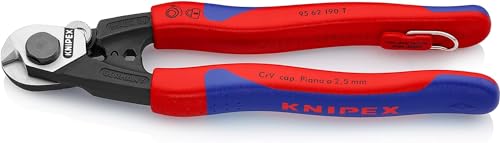 Knipex Drahtseilschere geschmiedet mit Mehrkomponenten-Hüllen, mit Befestigungsöse zum Anbringen einer Absturzsicherung 190 mm 95 62 190 T