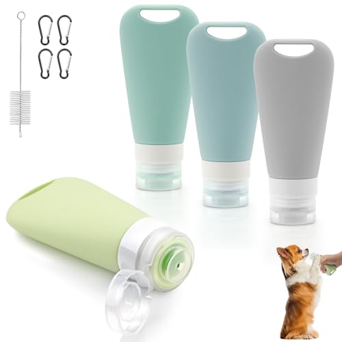 TXXATX 4 Stück Futtertube zum Befüllen Hund 90 ml Leberwurst Hunde Tube Wiederverwendbar Futtertube Hund Silikon Reiseflaschen mit Karabine Reagenzglasbürste Besteht für Hundetraining als Belohnung