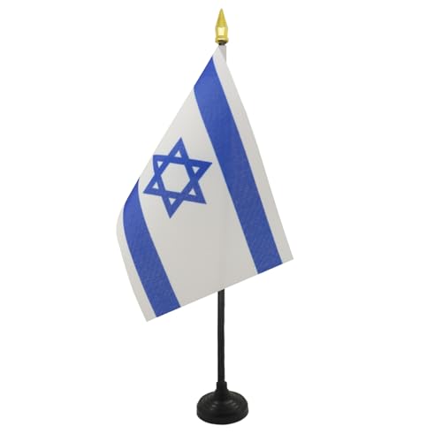 AZ FLAG - Tischflagge Israel - 15x10 cm Goldene Splitze - Israelische Tischfahne 10 x 15 Cm - Flaggen