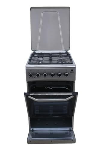 Gasline Gas-Elektro Standherd SHGE5060INX Elektrobackofen mit Gaskochfeld 50 cm Edelstahl Umluft, Grill mit Drehspieß