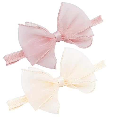 GmwyCzV 2 Stücke Baby Mädchen Stirnbänder, Baby Elastisch Schleifen Turban Haarband, Spitzebowknot-Haarband Weich Baby Hairband, Elastische Haarbänder, Baby Haarband für Kleinkinder, Neugeborene