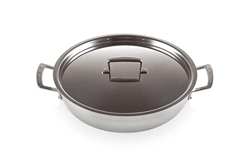 Le Creuset Antihaftbeschichtete Profipfanne aus 3-ply Edelstahl mit Deckel, Ø 30 cm, Für alle Herdarten inkl. Induktion geeignet, Silber, 96102830000000