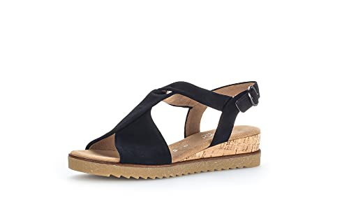 Gabor Damen Riemchensandalen, Frauen Sandaletten,Moderate Mehrweite (G),Sommerschuhe,Freizeitschuhe,dk-blue(Kork/honi),40.5 EU / 7 UK