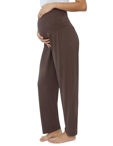 Joyaria Schwangerschaft Hose Lang Umstandhose Bequem Freizeithose für Schwangerschaft Stretch Yogahose/Jogginghose/Lounnge Hose(Schokolade,M)