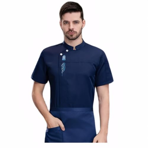 Chesoon Chefkoch Mantel mit Stand Kragen Quick-Dry Feuchtigkeits-Management-System Verstärkte Schultern für Hotel Bankett Küche Crews Blau L