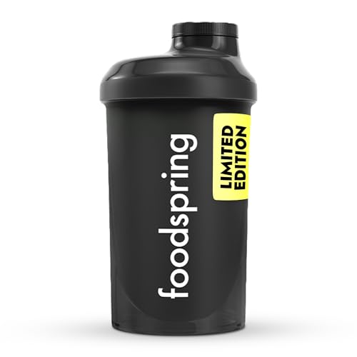 foodspring Eiweiß Shaker, 500ml, BPA-frei, einfache Reinigung - spülmaschinenfester Protein Shaker - Schwarz