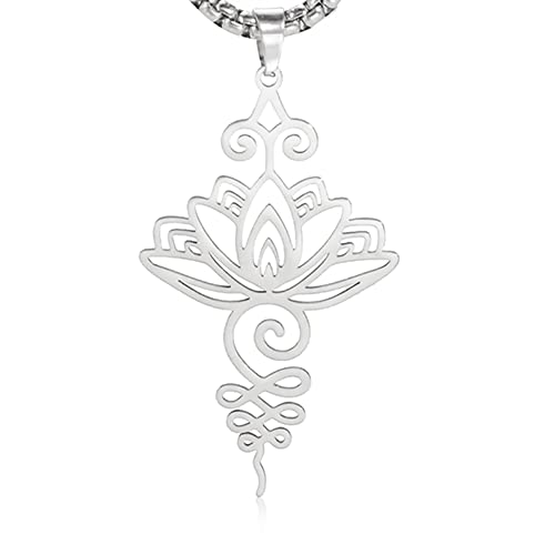 Dreamtimes Lotus Blume Anhänger Halskette für Frauen Yoga Heilung Charms Unalome Symbol Amulett Edelstahl-Schmuck Lotus Blume Halskette Buddha Yoga Halskette (Silber)