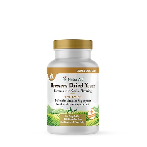 NaturVet Brewer's Dried Yeast Formula with Garlic Flavoring Plus Vitamins for Dogs and Cats, 100 ct Chewable Tablets, Made in USA by NaturVet