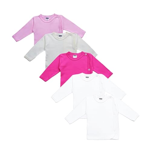 MEA BABY Unisex Baby Wickelshirt Wickeljacke Langarm, 100% Baumwolle im 5er Pack. Wickelshirt für Mädchen, Wickelshirt für Junge (Mädchen 56)