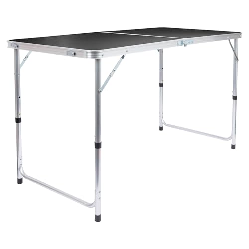 Harbour Housewares 120cm (4ft) Höhenverstellbar Aluminium Klappbarer Picknicktisch - Schwarz - 1x 4-Sitzer Faltbar Tragbar Draussen Garten Terrasse Camping Grill Essen Bockmöbel