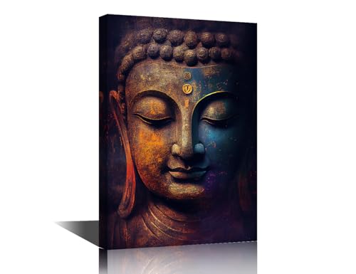 TISHIRON Buddhistisches Gebet Wandkunst für Wohnzimmer, Buddha-Gesicht, Statue, Leinwandgemälde für Zuhause, Zen-Poster, Dekorationen für Büro, Vintage-Bild für Schlafzimmer, Wanddekoration, 30,5 cm B