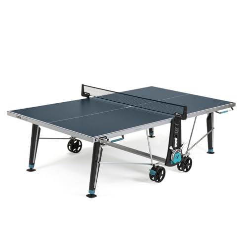 Cornilleau 400X - Outdoor Tischtennisplatte - Klappbar - Wetterfest - Robust - Rollbar - Tischtennistisch für draußen mit 5 mm Melaminharzplatte - Blau