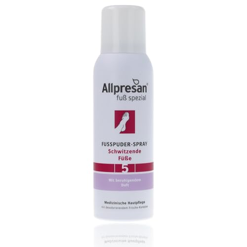 Allpresan Fuß spezial Nr. 5 Fußpuder-Spray gegen Schweißfüße - für ein trockenes Gefühl an den Füßen und in den Schuhen - mit beruhigendem Duft, 125 ml