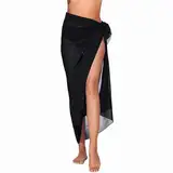 Figarge Damen Sarong Pareo Strand Wickelrock Sexy Chiffon Bikini Cover Up Lang Strandkleid Sommer Vertuschen Strandtuch Wickelrock Leicht Vertuschung Weich Wrap (Polyester, Schwarz)