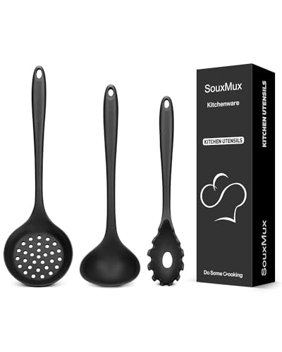 3 Stück Silikon-Küchenutensilien-Set, Suppenkelle-Nudelgabel-Schlitzlöffel, Antihaft-BPA-frei, Hochhitzebeständige Kochutensilien zum Mischen, Servieren, Abtropfen, Wenden, Rühren